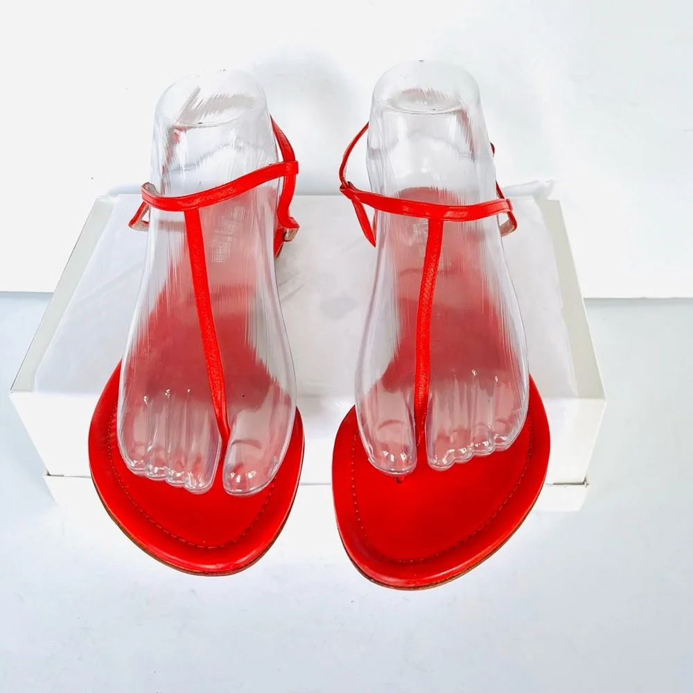 Sergio Rossi red leather flat sandals  38